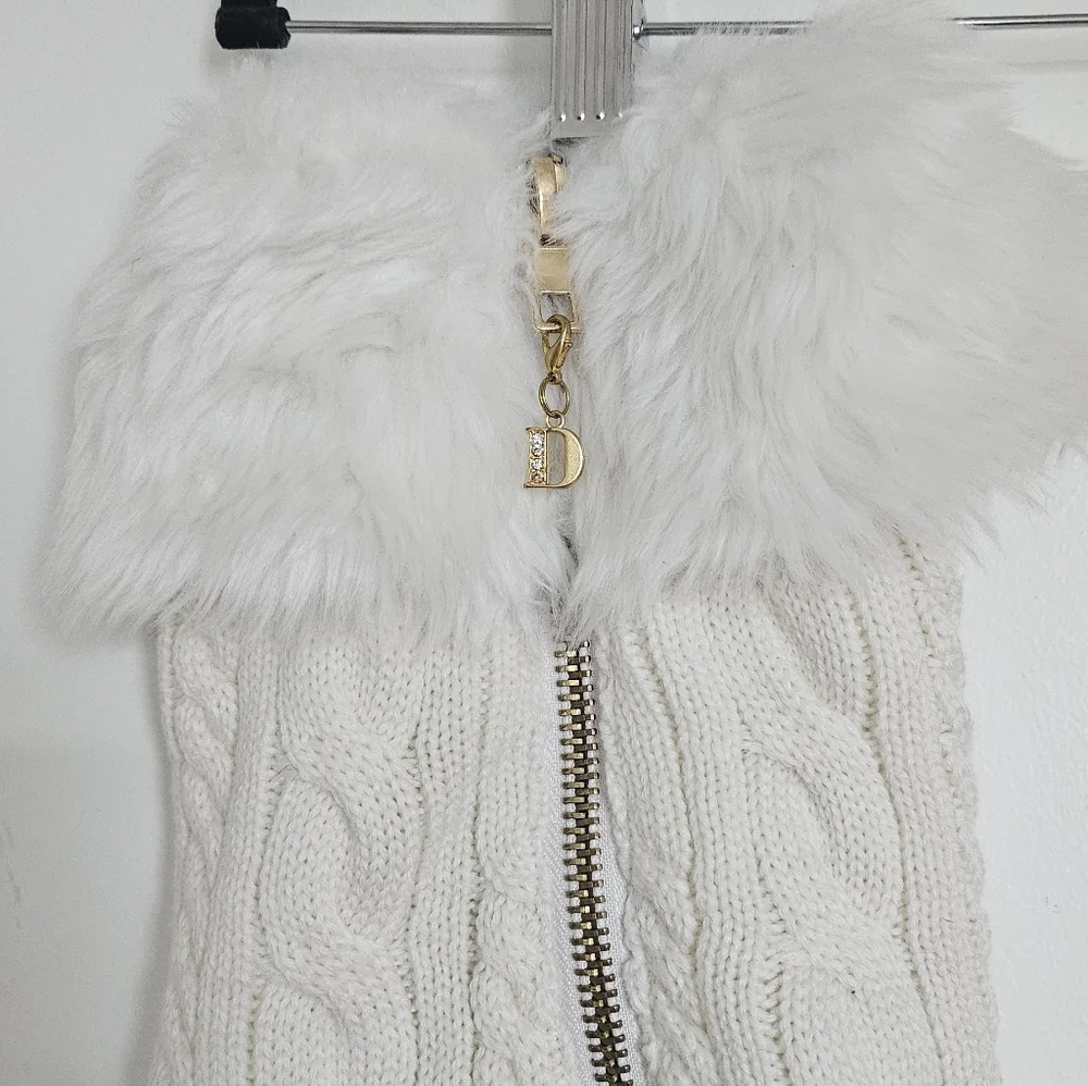 Faux Fur Cable Knit Leg Warmers - White